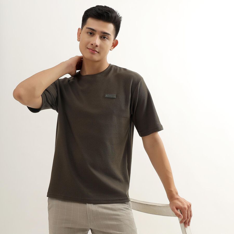 Men's Dark Olive Green Round Neck T-Shirt, Dark Green, large image number null