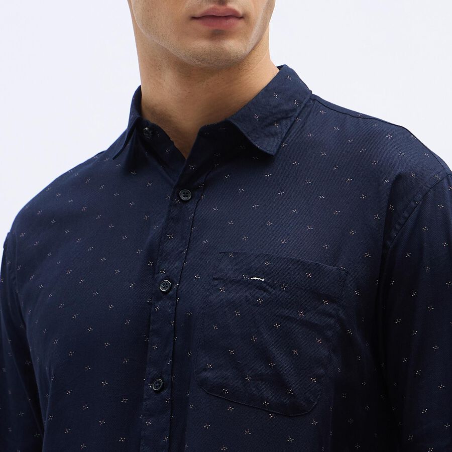 Men's Deep Midnight Navy Blue Full Sleeve Classic Casual Shirt, Navy Blue, large image number null