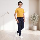 Boys Navy Blue Slim Fit Drawstring Waist Jeans, मध्यम नीला, small