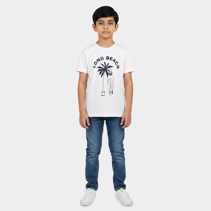 Boys White Round Neck Regular Boys T-Shirt, सफ़ेद, large