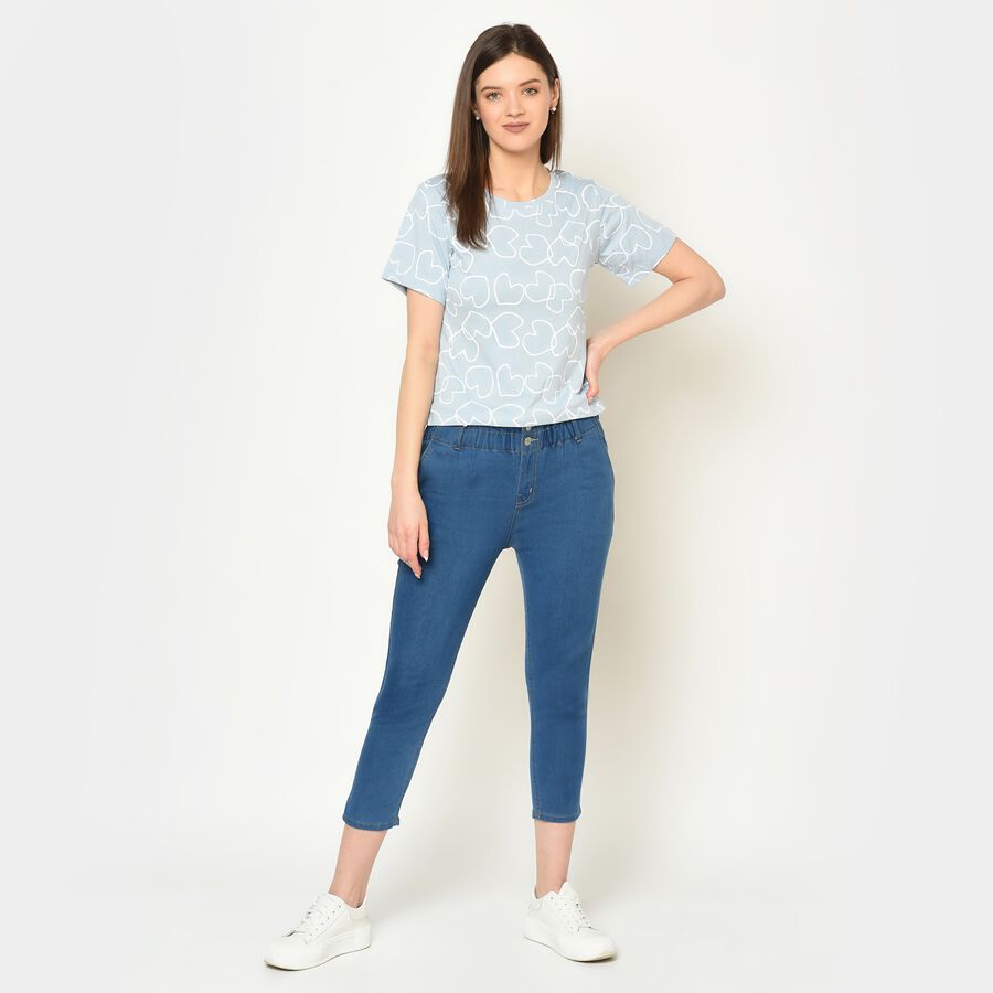 Printed Round Neck T-Shirt, Light Blue, large image number null