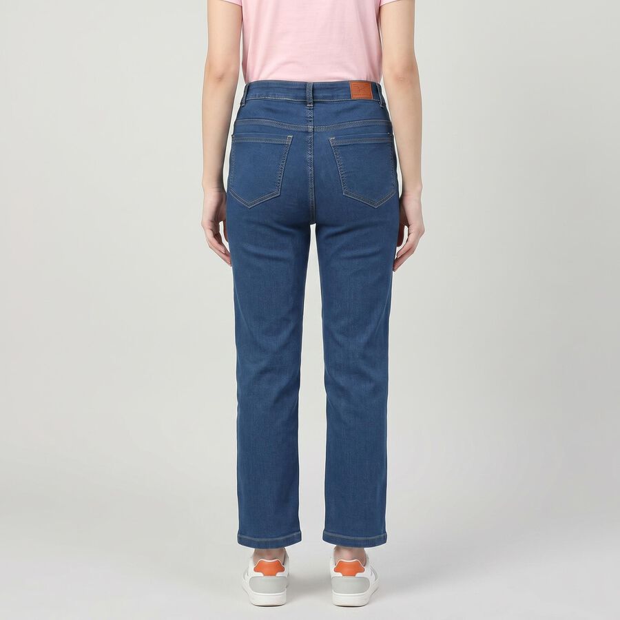 Women's Blue Straight Fit Classic Jeans, Mid Blue, large