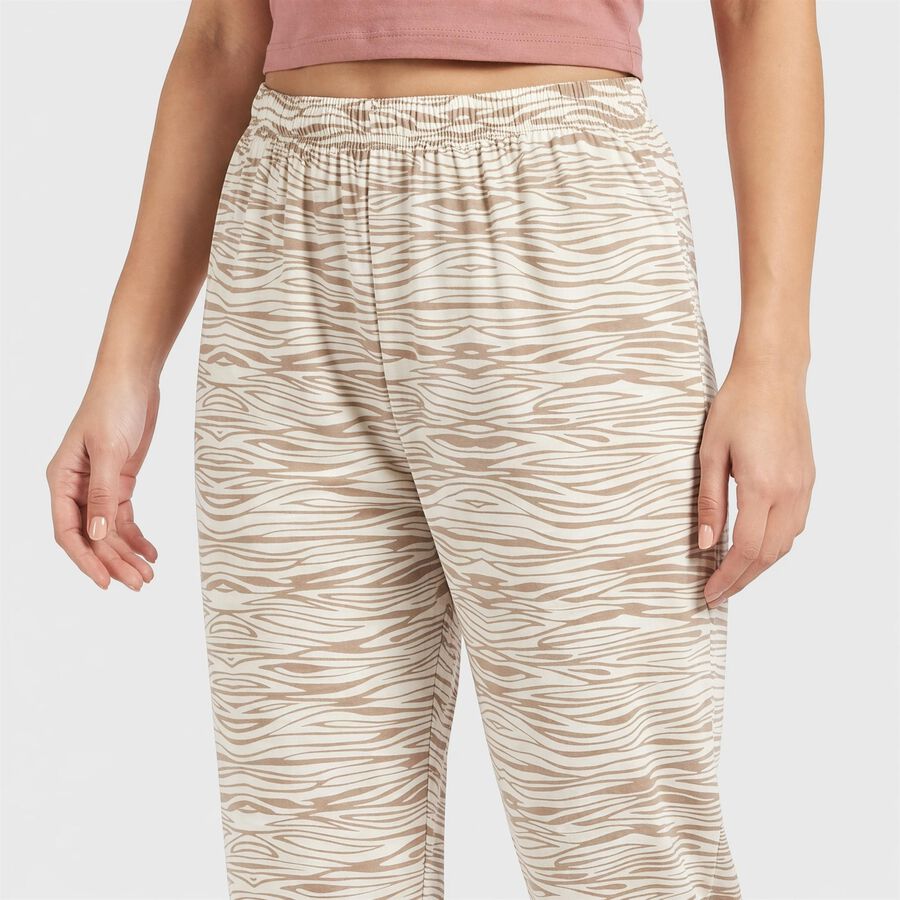 Women's Off White Straight Fit Zebra Print Pyjama, ऑफ व्हाइट, large