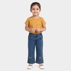 Girls Blue Straight Fit Embroidered Jeans, मध्यम नीला, small