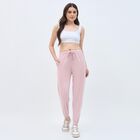 Women's Soft Pink Relaxed Fit Elastic Waist Track Pants, Light Pink, small image number null