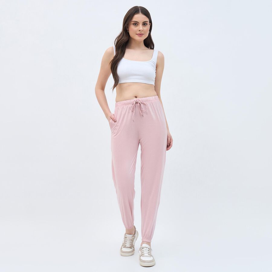 Women's Soft Pink Relaxed Fit Elastic Waist Track Pants, Light Pink, large image number null