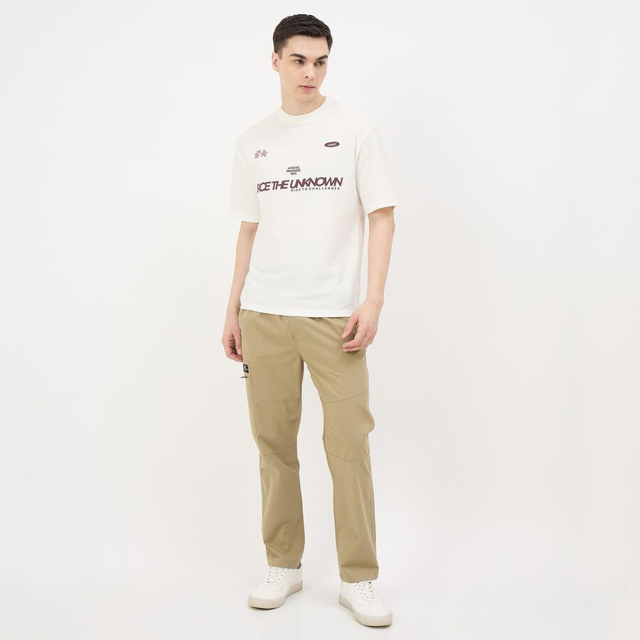 Men's White Round Neck Classic T-Shirt, Off White, large