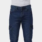 Men's Navy Blue Slim Fit Washed Jeans, Dark Blue, small