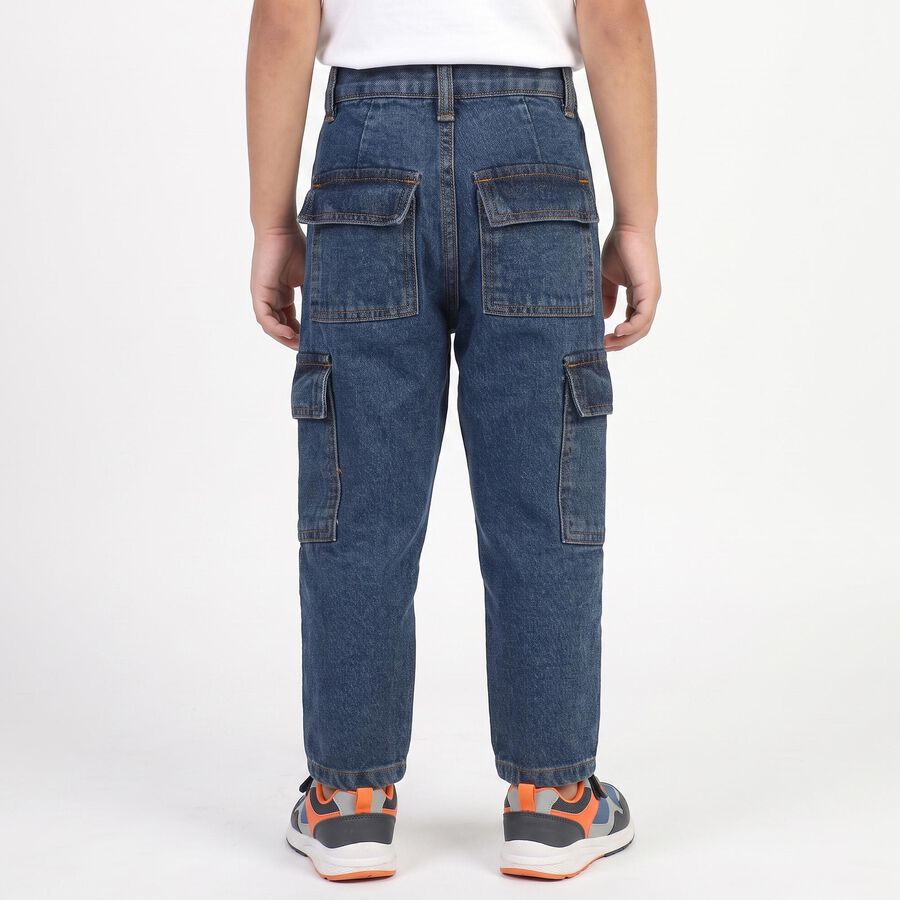 Boys Blue Relaxed Fit Cargo Jeans, मध्यम नीला, large