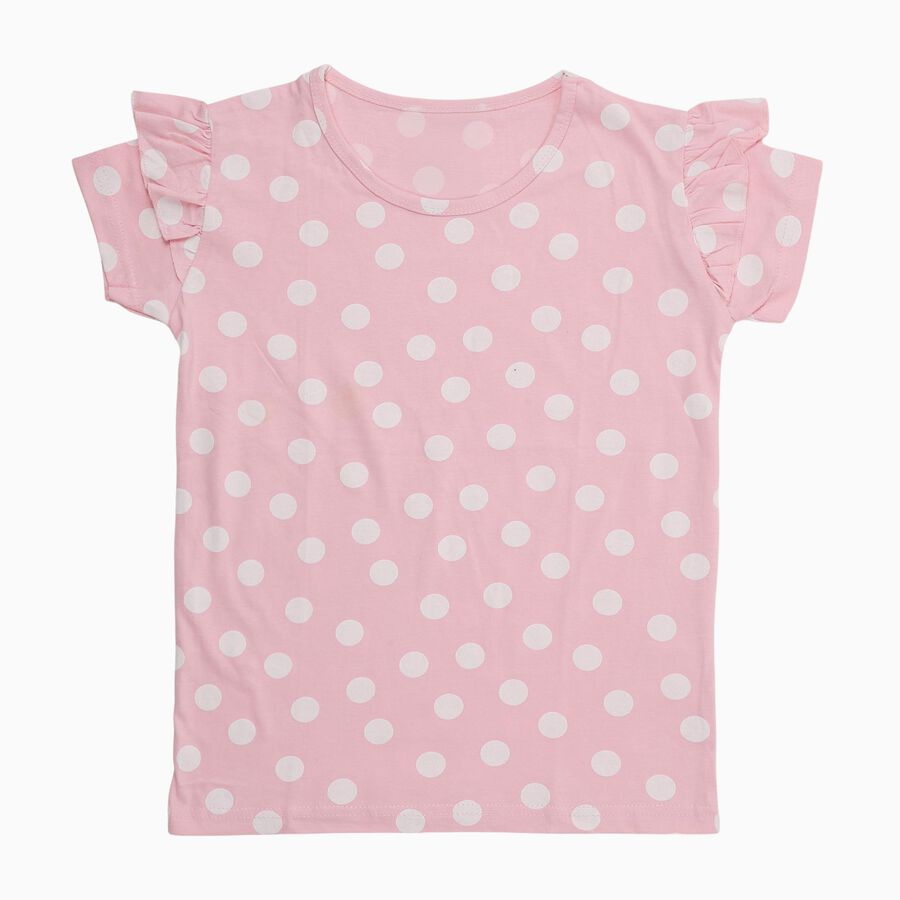 Girls' Light Pink Cotton Crew Neck Graphic Printed T-Shirt, हल्का गुलाबी, large