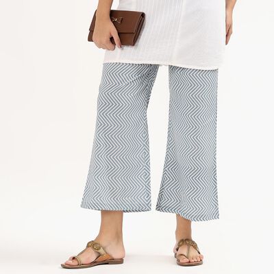 Women's Light Blue Slim-Fit Chevron Printed Palazzos