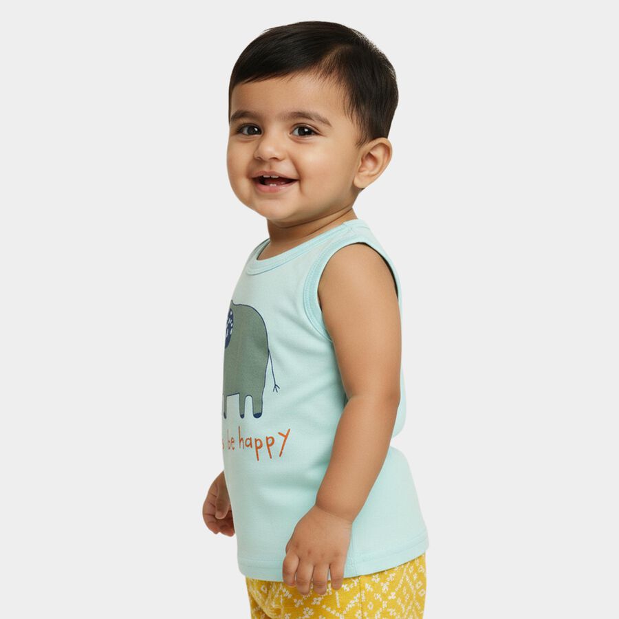 Infants' Light Blue Cotton Round Neck Casual Sleeveless Vest, Aqua, large