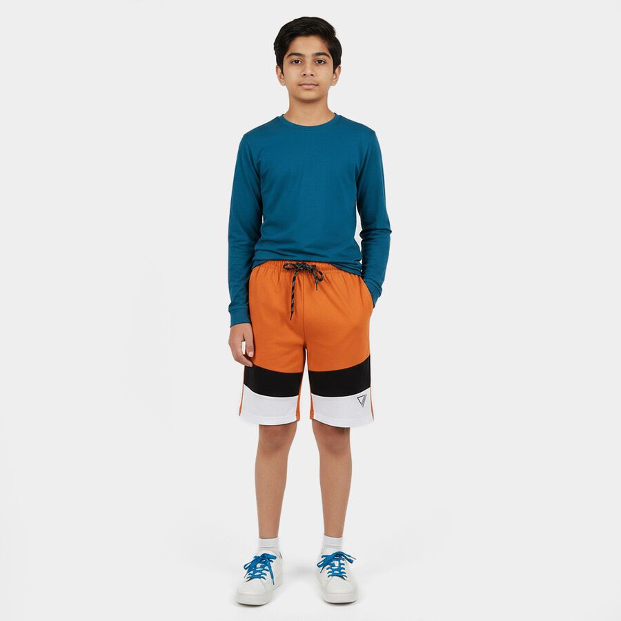 Boys' Orange Cotton Blend Regular Fit Bermuda Shorts, Orange, large