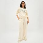 Women's Soft Cream Printed Track suit, ऑफ व्हाइट, small image number null