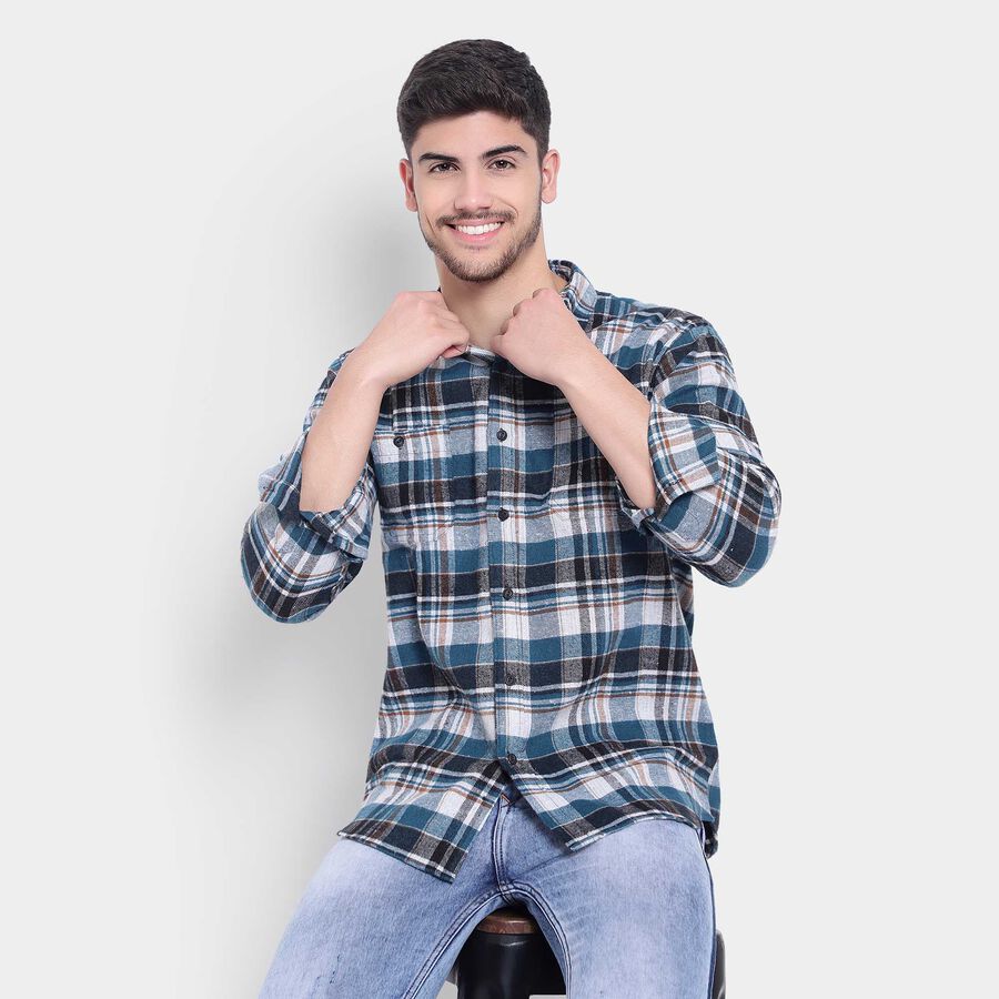 Checks Casual Shirt, Teal Blue, large image number null