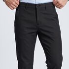 Men's Black Slim Fit Flat-Front Casual Trousers, Black, small