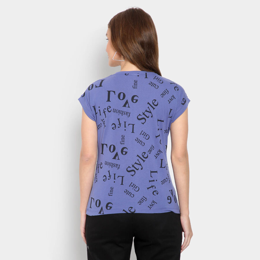 Round Neck T-Shirt, नीला, large image number null