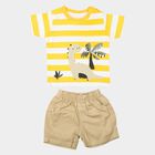 Infants' Yellow 100% Cotton Round Neck Graphic Print Baba Suit, Yellow, small