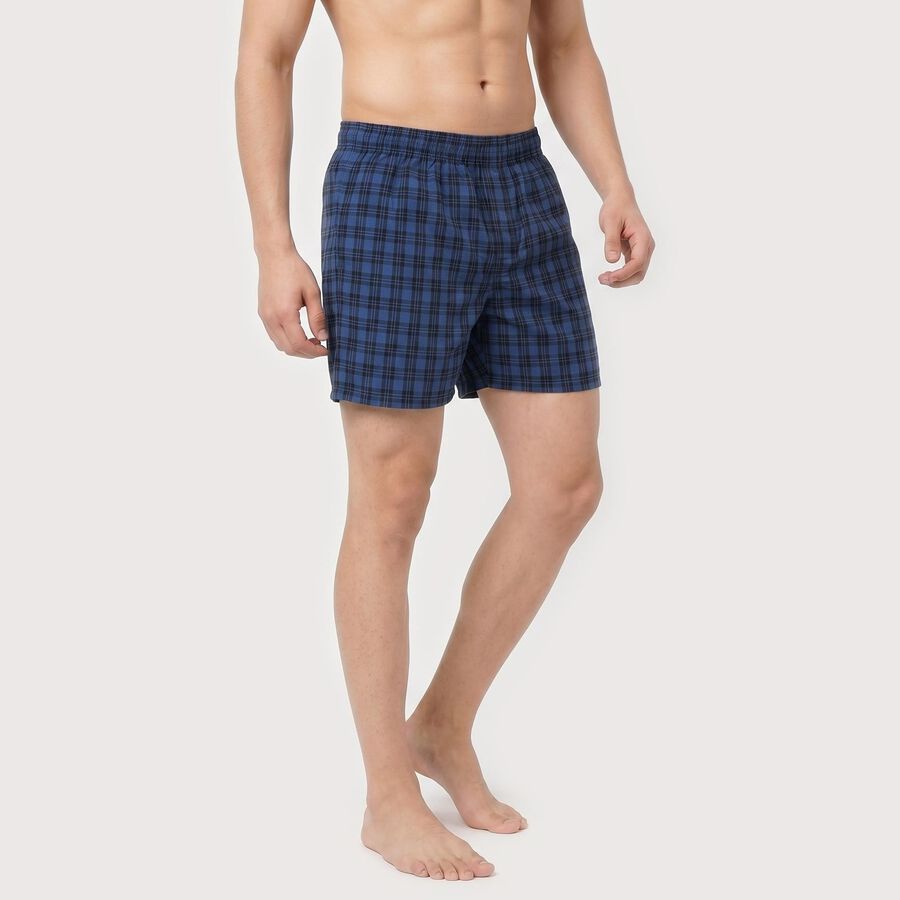 Men's Navy Blue Relaxed Fit Checked Boxers, Dark Blue, large