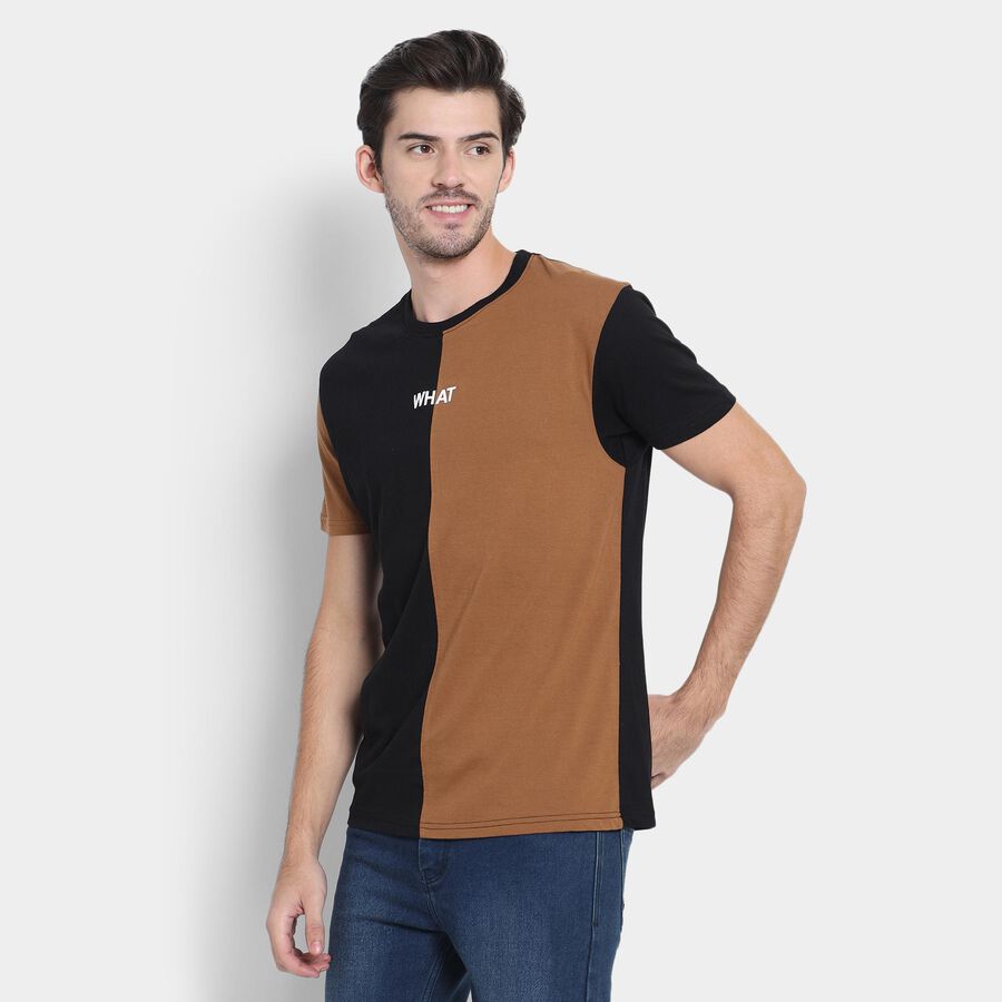 Men's 100% Cotton Round Neck Half Sleeves T-Shirt , Brown, large image number null