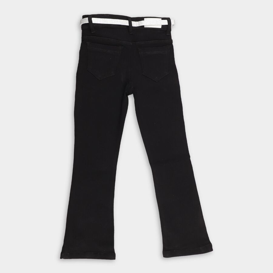 Girls' Jet Black Flared Fit Embellished Jeans, Black, large image number null