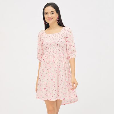 Girls' Light Pink Square Neck Romantic A-Line Dress
