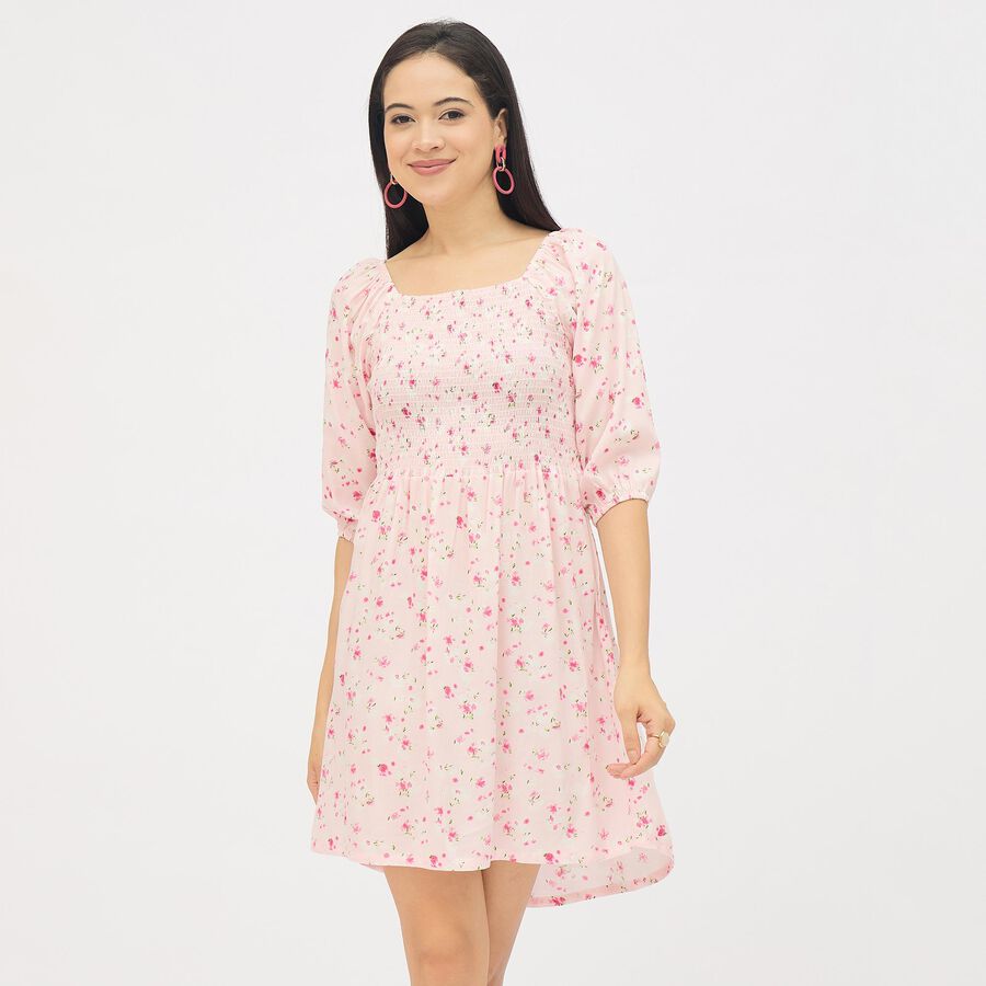 Girls' Light Pink Square Neck Romantic A-Line Dress, हल्का गुलाबी, large image number null