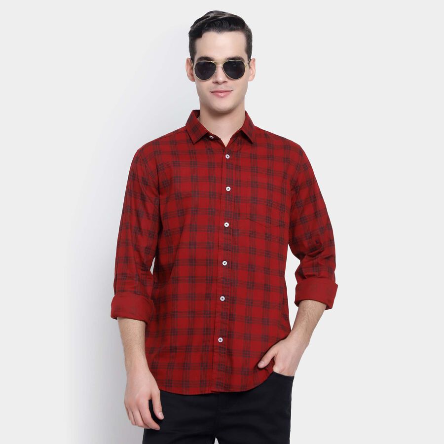 Cotton Checks Casual Shirt, Maroon, large image number null