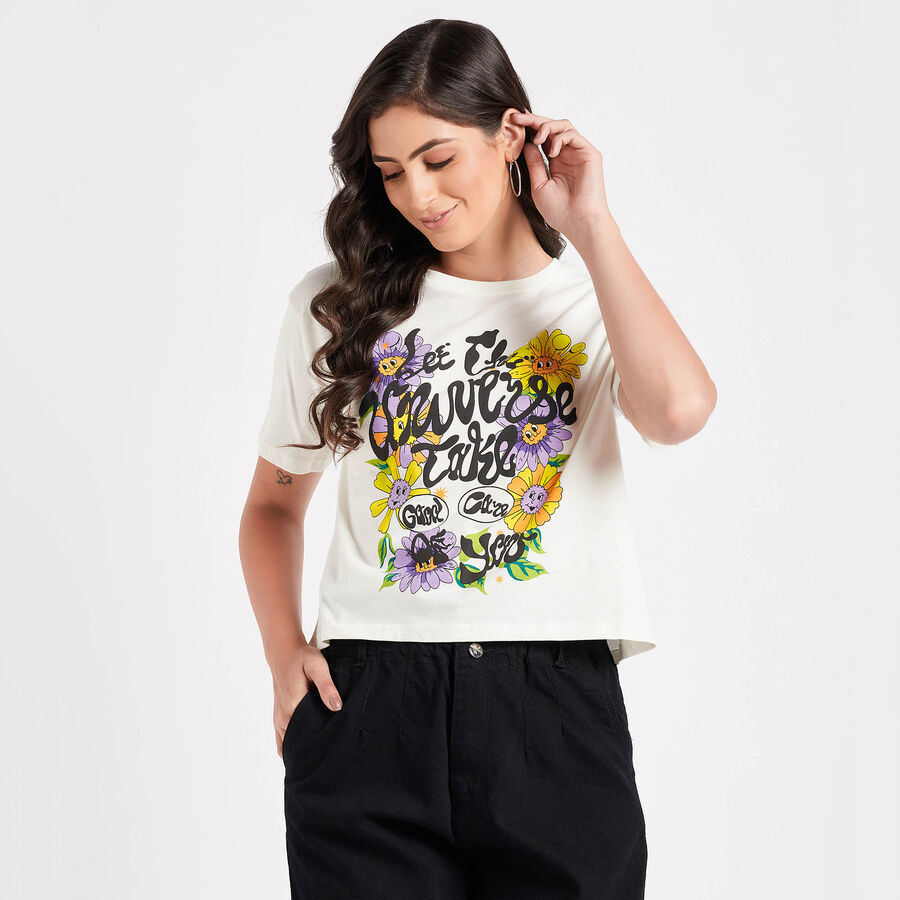 Cotton Round Neck T-Shirt, Off White, large image number null