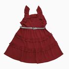 Girls' Bright Pink Sleeveless Casual Dress, रस्ट, small