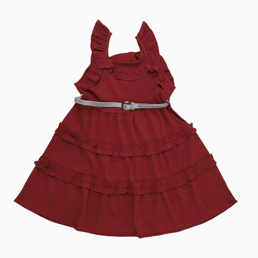 Girls' Bright Pink Sleeveless Casual Dress, रस्ट, large