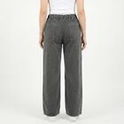 Women's Dark Grey Wide Leg Drawstring Waist Jeans, Dark Grey, small