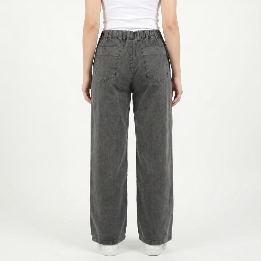 Women's Dark Grey Wide Leg Drawstring Waist Jeans, Dark Grey, large