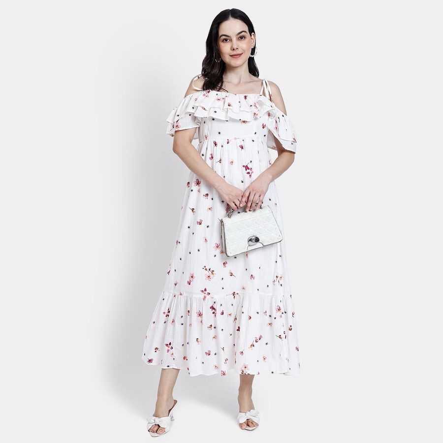 Ladies' 100% Cotton Dress, Off White, large image number null