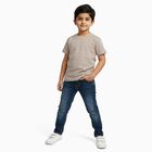 Boys Light Beige Crew Neck Casual T-Shirt, Beige, small
