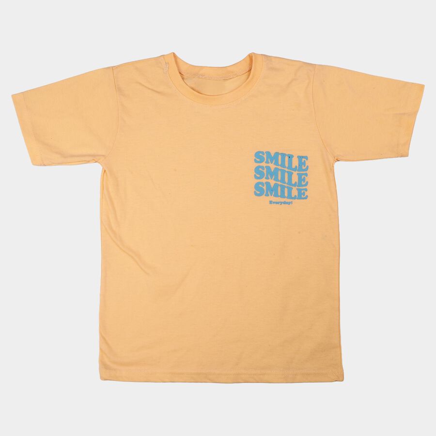 Boys Peach Crew Neck Regular Boys T-Shirt, पीच, large