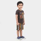 Boys Charcoal Cotton Crew Neck Graphic Print Baba Suit, Charcoal, small