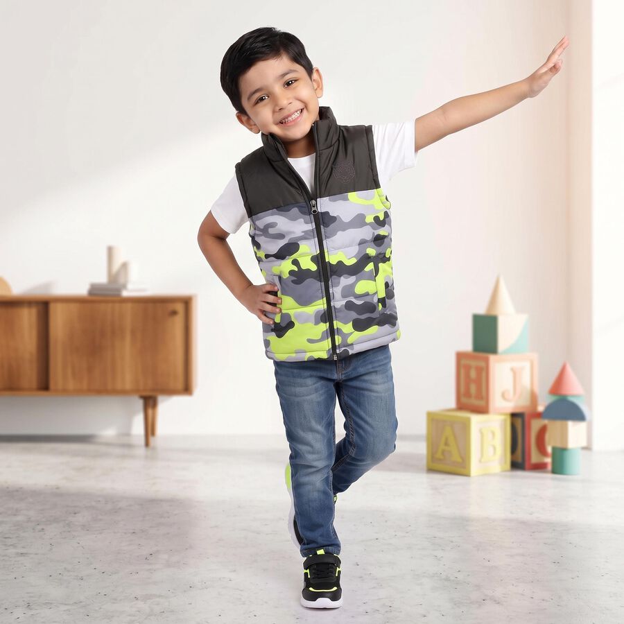 Boys' Black Stand Collar Puffer Jacket, Black, large