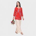 Women's Red Round Neck Floral Printed Straight Kurti, लाल, small
