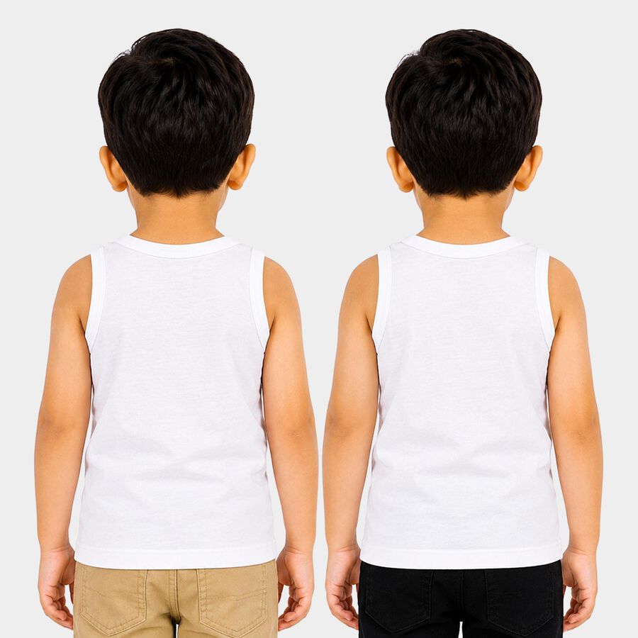 Boys White Cotton Round Neck Vest, सफ़ेद, large