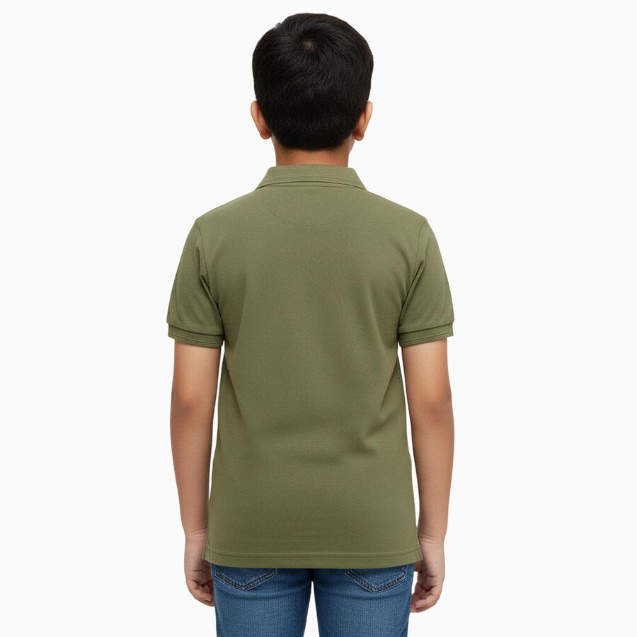 Boys Muted Olive Crew Neck Casual Half Sleeve T-Shirt, Olive, large