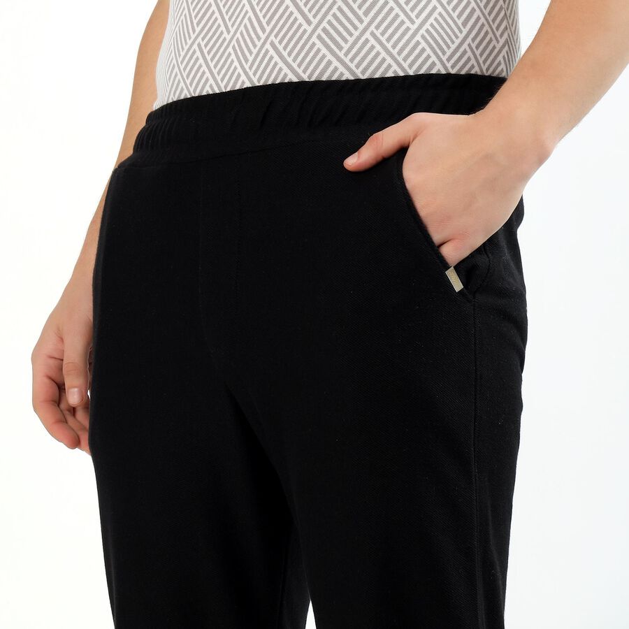 Men's Jet Black Slim Fit Tapered Track Pants, Black, large