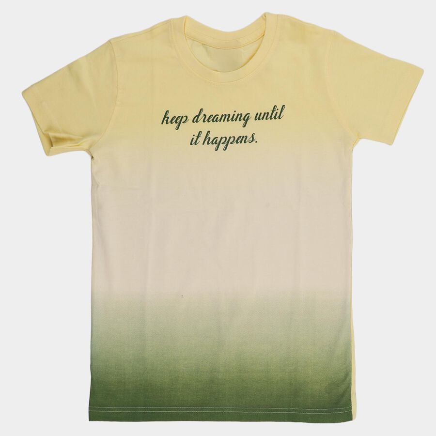 Boys' Olive Cotton Crew Neck Graphic Printed T-Shirt, Olive, large