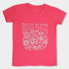 Girls' Bright Pink Cotton Blend Round Neck Casual T-Shirt, रानी (फ्यूशिया), small