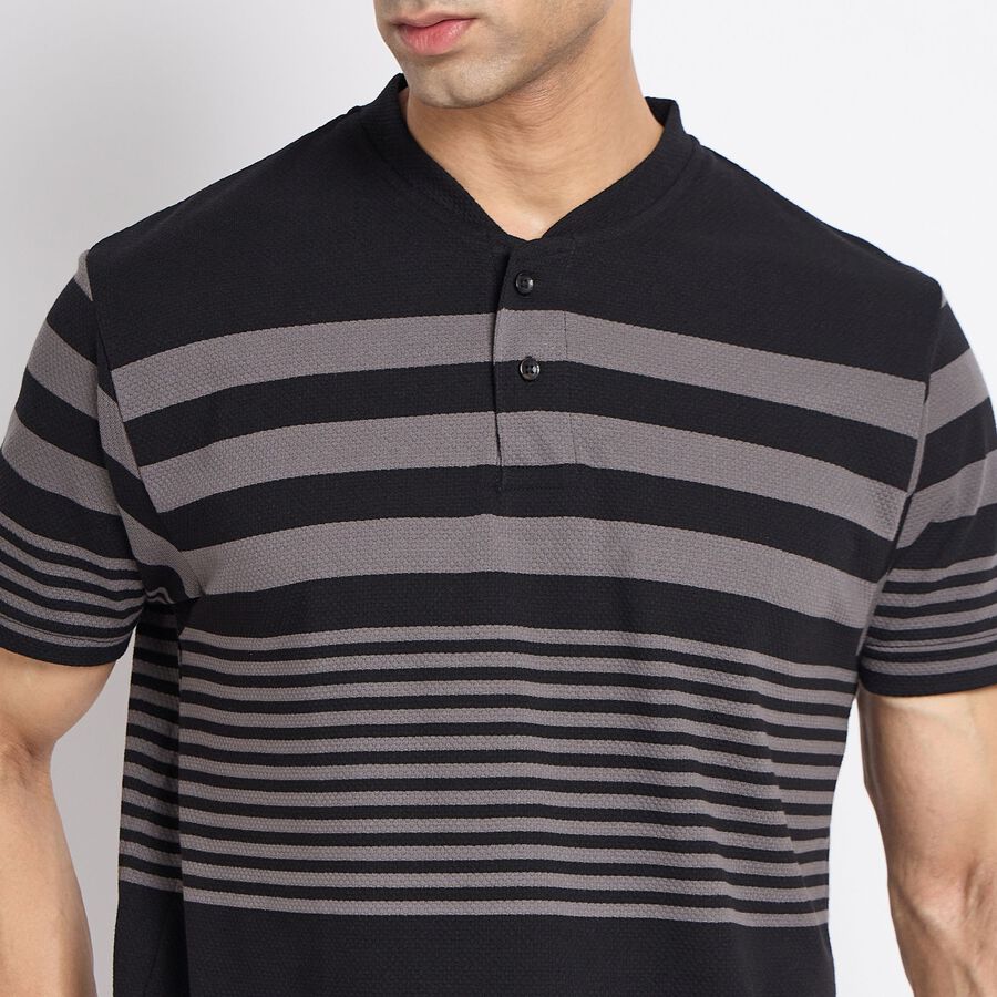 Men's Henley Half Sleeves T-Shirt, Black, large image number null