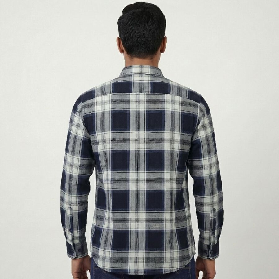 Men's Navy Blue Cotton Spread Collar Casual Shirt, नेवी ब्लू, large