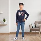 Boys Navy Blue Crew Neck Regular T-Shirt, नेवी ब्लू, small