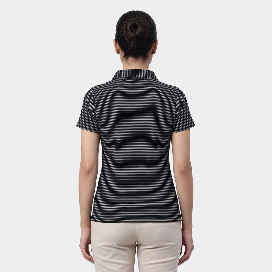 Women's Black Polo Collar Preppy Polo T-Shirt, Black, large
