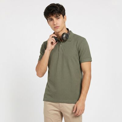 Men's Olive Green Polo Neck Solid Polo T-Shirt