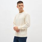 Men's Soft Eggshell White Crew Neck Textured Sweatshirt, Ecru Melange, small image number null